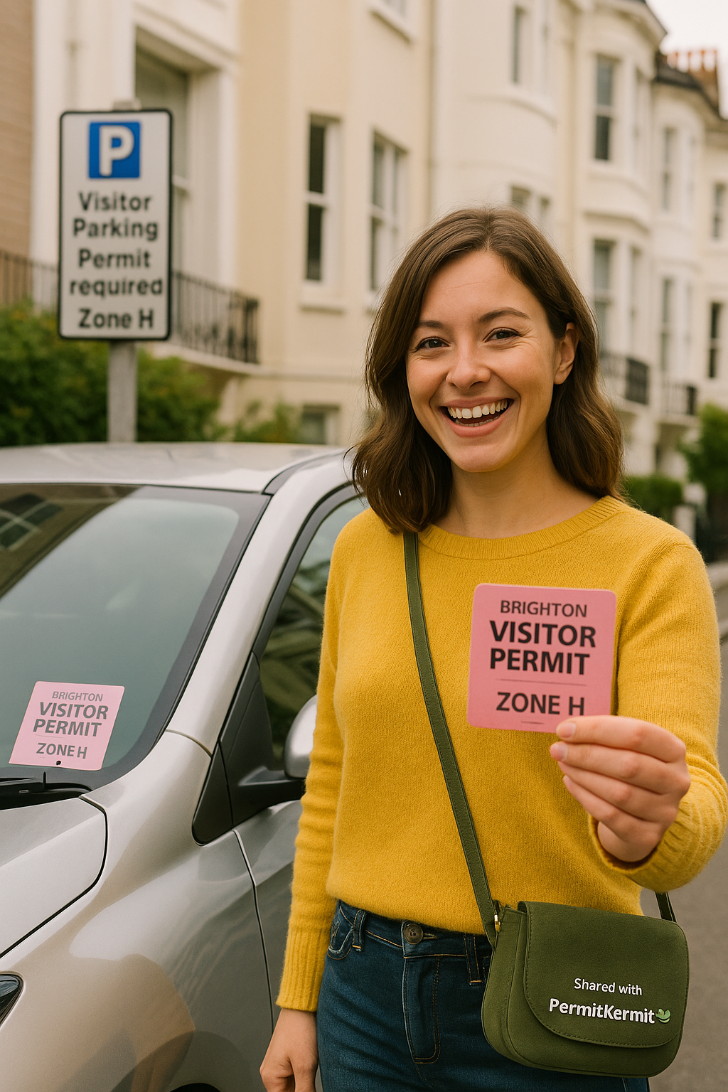 Person holding Brighton visitor parking permit
